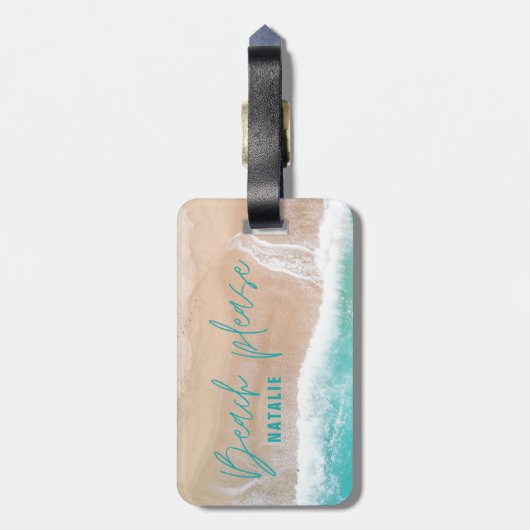 Strand alstublieft zee en zandstrand vakantie stra bagagelabel (Achterkant verticaal)