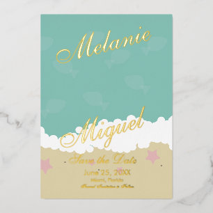 Strand Ampersand Save the Date Gedrukt Folie Uitnodiging