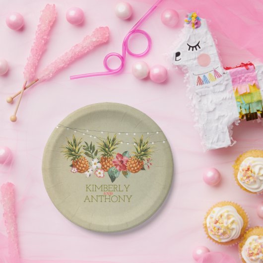 strand ananas tropische bruiloft papieren bordje (Feest)