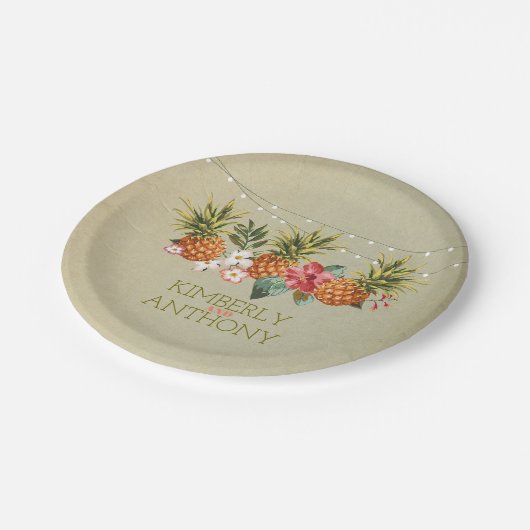 strand ananas tropische bruiloft papieren bordje (Gekanteld)