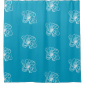 Strand Aqua Blauw Wit Oceen Octopus Douchegordijn (Voorkant)
