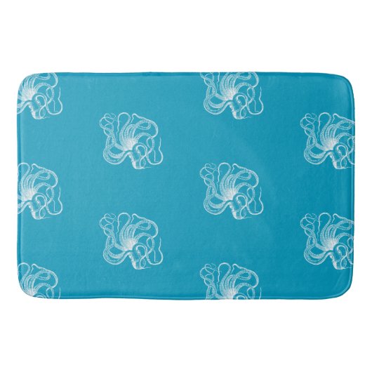 Strand Aqua Blauw Witte Oceaan Octopus Badmat (Voorkant)