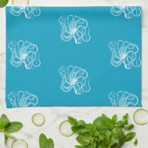 Strand Aqua Blauw Witte Oceaan Octopus Theedoek