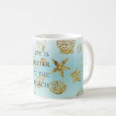 Strand Aqua Blue Ombre Gold Sea Shells Koffiemok (Voorkant rechts)