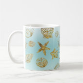 Strand Aqua Blue Ombre Gold Sea Shells Koffiemok (Links)