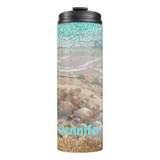 Strand Aqua Gold Glitter Thermosbeker