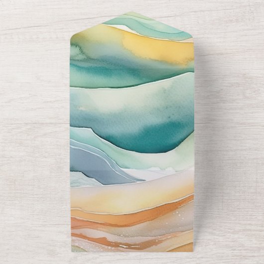 Strand Aqua Green Ocean Cream Zand Bruiloft All In One Uitnodiging (Buitenkant)