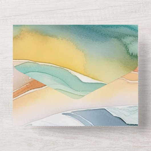 Strand Aqua Green Ocean Cream Zand Bruiloft All In One Uitnodiging (Achterkant)