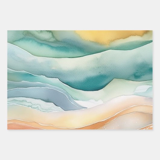 Strand Aqua Green Ocean Cream Zand Bruiloft Inpakpapier Vel (Voorkant)