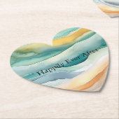 Strand Aqua Green Ocean Cream Zand Bruiloft Kartonnen Onderzetters (Gekanteld)