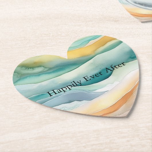 Strand Aqua Green Ocean Cream Zand Bruiloft Kartonnen Onderzetters (Gekanteld)