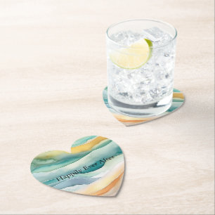 Strand Aqua Green Ocean Cream Zand Bruiloft Kartonnen Onderzetters