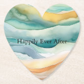 Strand Aqua Green Ocean Cream Zand Bruiloft Kartonnen Onderzetters (Voorkant)