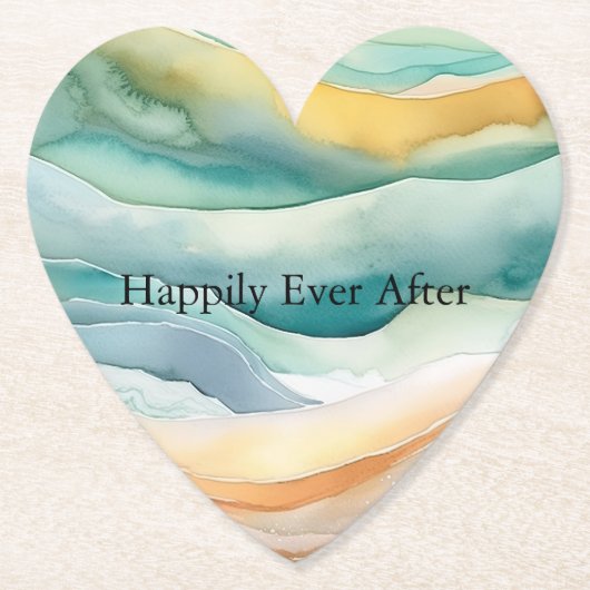 Strand Aqua Green Ocean Cream Zand Bruiloft Kartonnen Onderzetters (Voorkant)