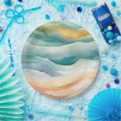 Strand Aqua Green Ocean Cream Zand Bruiloft Papieren Bordje (Feest)