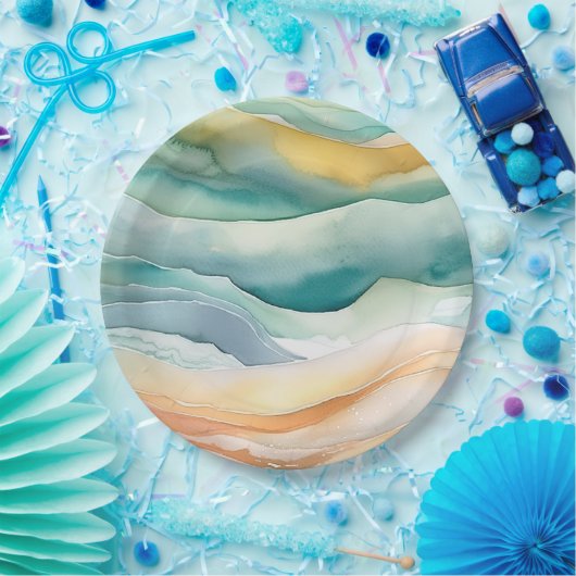 Strand Aqua Green Ocean Cream Zand Bruiloft Papieren Bordje (Feest)