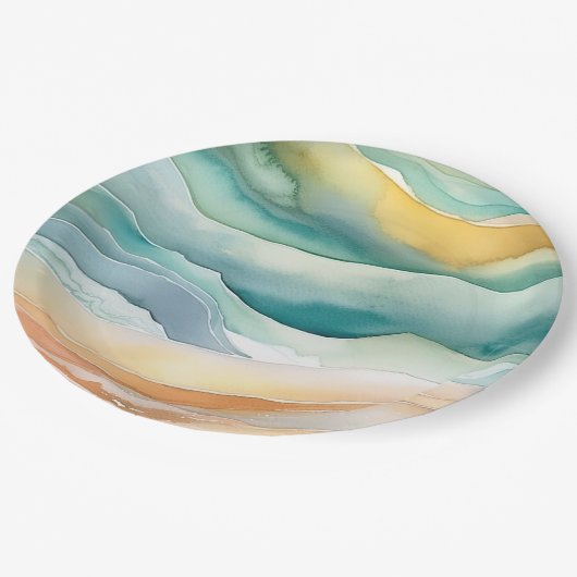 Strand Aqua Green Ocean Cream Zand Bruiloft Papieren Bordje (Gekanteld)