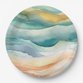Strand Aqua Green Ocean Cream Zand Bruiloft Papieren Bordje (Voorkant)