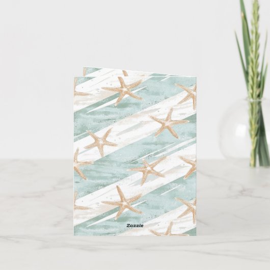 Strand Aqua Mint Starfish Stripes Dank u Kaart (Achterkant)