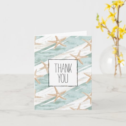 Strand Aqua Mint Starfish Stripes Dank u Kaart (Gele Bloem)