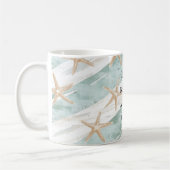 Strand Aqua Mint Starfish Stripes Koffiemok (Links)