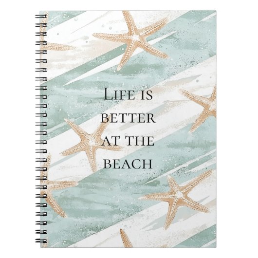 Strand Aqua Mint Starfish Stripes Notitieboek (Voorkant)