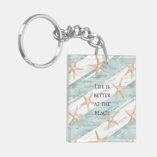 Strand Aqua Mint Starfish Stripes Sleutelhanger (Voorkant Links)