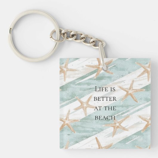 Strand Aqua Mint Starfish Stripes Sleutelhanger (Voorkant)