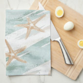 Strand Aqua Mint Starfish Stripes Theedoek (Quarter Fold)