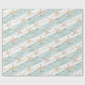 Strand Aqua Mint Starfish Stripes Verjaardag Cadeaupapier (Vlak)