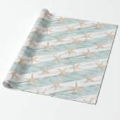 Strand Aqua Mint Starfish Stripes Verjaardag Cadeaupapier (Uitgerold)