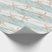 Strand Aqua Mint Starfish Stripes Verjaardag Cadeaupapier (Hoek)