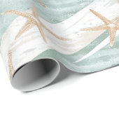 Strand Aqua Mint Starfish Stripes Verjaardag Cadeaupapier (Rol Hoek)