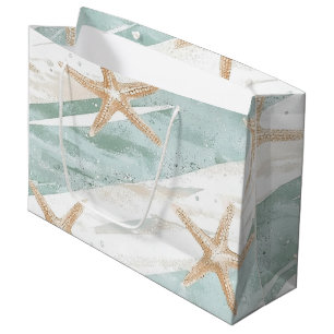 Strand Aqua Mint Starfish Stripes Verjaardag Groot Cadeauzakje