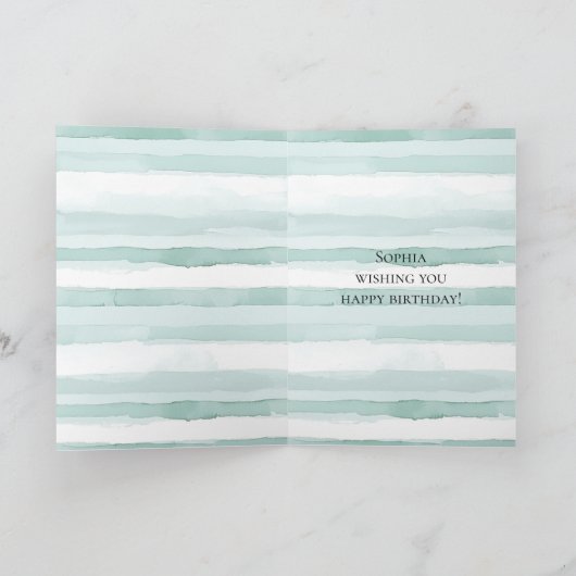 Strand Aqua Mint Starfish Stripes Verjaardag Kaart (Binnen)