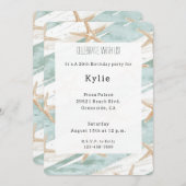 Strand Aqua Mint Starfish Stripes Verjaardag Kaart (Voorkant / Achterkant)