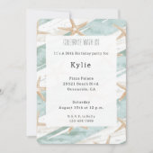 Strand Aqua Mint Starfish Stripes Verjaardag Kaart (Voorkant)