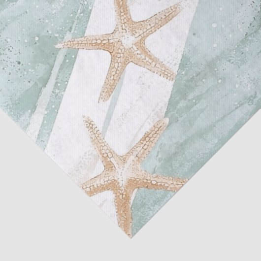 Strand Aqua Mint Starfish Stripes Verjaardag Tissuepapier (Detail)