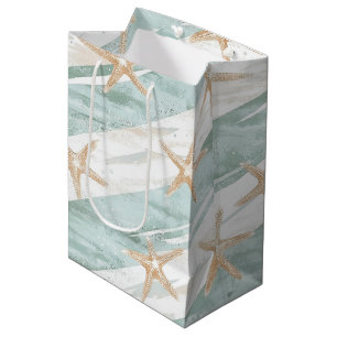 Strand Aqua Mint Zeester Strepen Bruidsdouche Medium Cadeauzakje