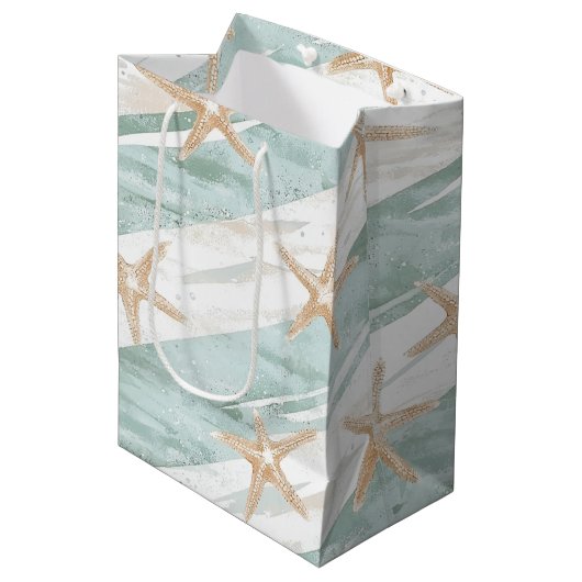 Strand Aqua Mint Zeester Strepen Bruidsdouche Medium Cadeauzakje (Voorkant Gekanteld)