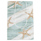 Strand Aqua Mint Zeester Strepen Bruidsdouche Medium Cadeauzakje (Achterkant)