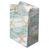 Strand Aqua Mint Zeester Strepen Bruidsfeest Medium Cadeauzakje (Achterkant Gekanteld)