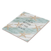 Strand Aqua Mint Zeester Strepen Bruiloft Tegeltje (Zijkant)