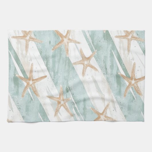 Strand Aqua Mint Zeester Strepen   Theedoek (Horizontaal)