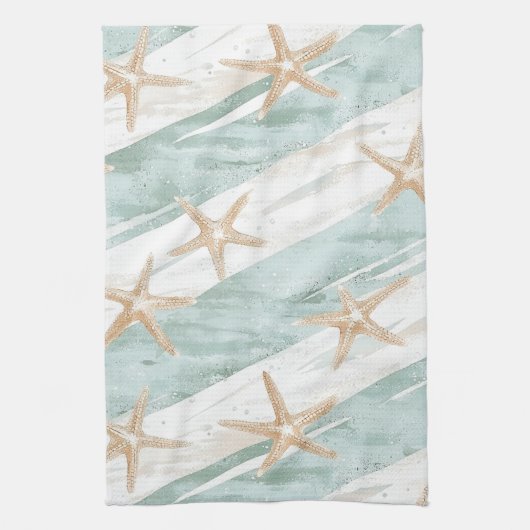 Strand Aqua Mint Zeester Strepen   Theedoek (Verticaal)