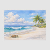 Strand Aquarel met Zeeschildpad Tissuepapier (Voorkant)