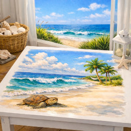 Strand Aquarel met Zeeschildpad Tissuepapier