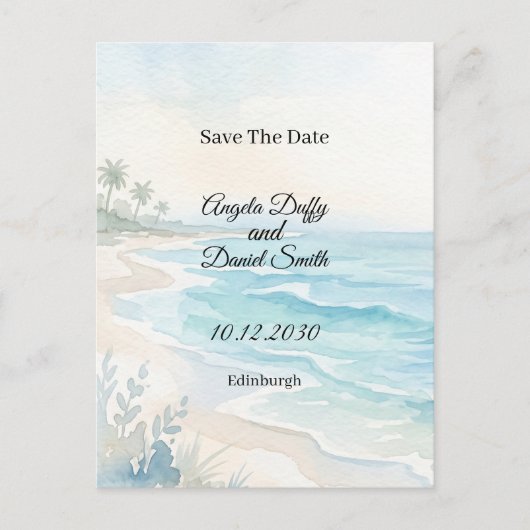 Strand Aquarel Save the Date Briefkaart (Voorkant)