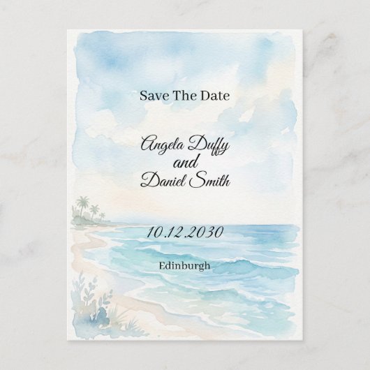 Strand Aquarel Save the Date Briefkaart (Voorkant)