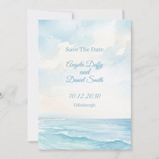 Strand Aquarel Save the Date Kaart (Voorkant)